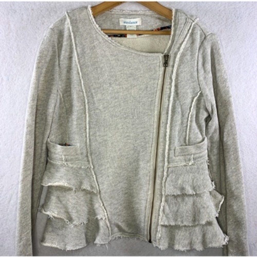 Sundance Womens‎ Ruffled Joy Jacket Sz S Gray Cotton Boho Moto Feminine Edgy - Picture 2 of 14